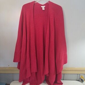 J. Jill Womens Pink Red Draped Open Front Ribbed Ruana Wrap Shawl Top One Size